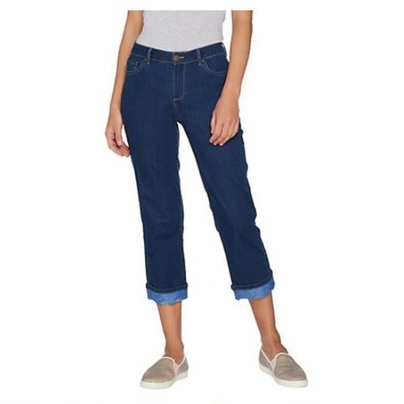 LOGO by Lori Goldstein Denim - LOGO Straight Crop Refined Jeans with Lace Cuff